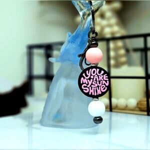 You Are My Sunshine Keychain, Black and Pink Beads, Beaded Keychain